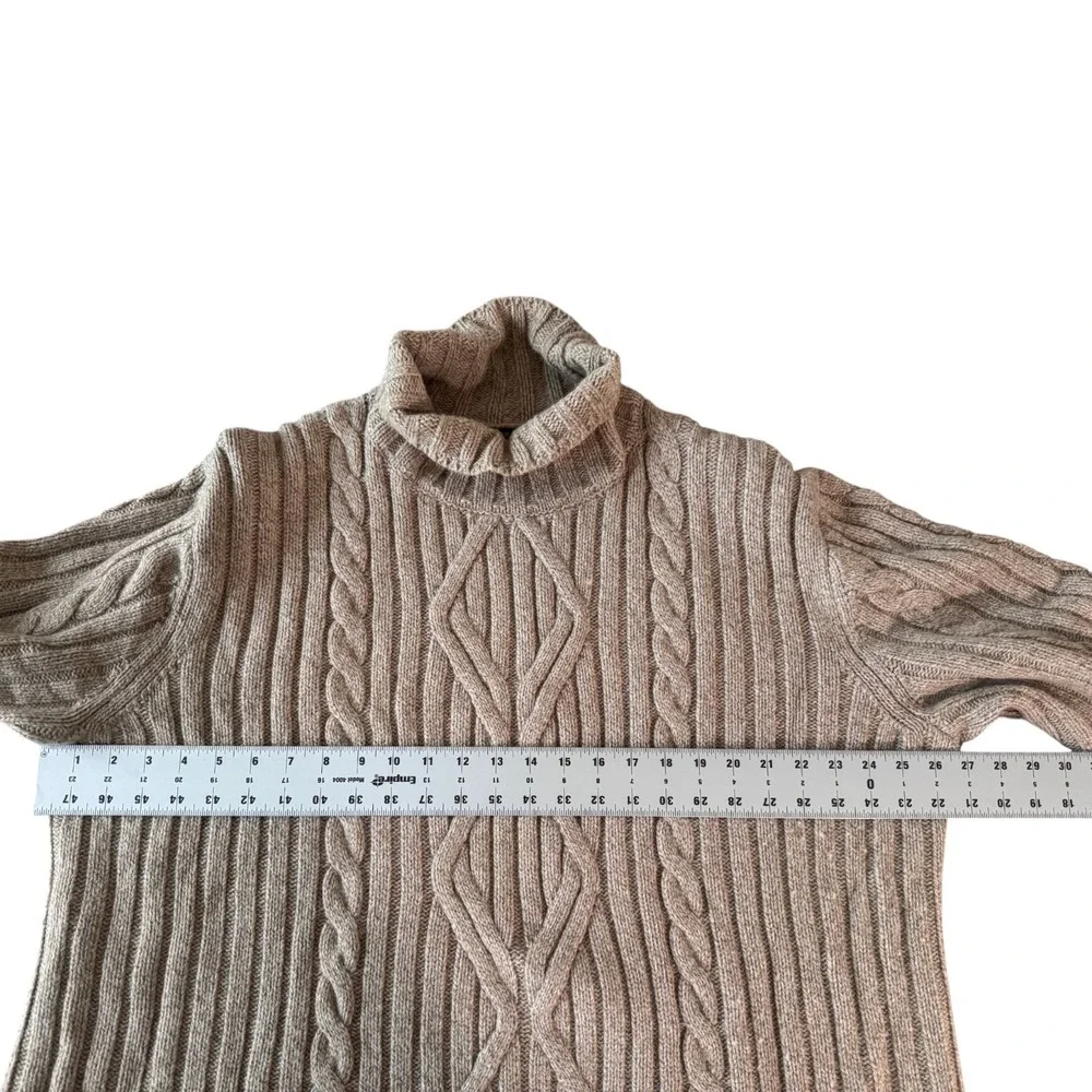 Banana Republic Beige Italian Wool Blend Turtleneck Cable Fisherman Sz XL